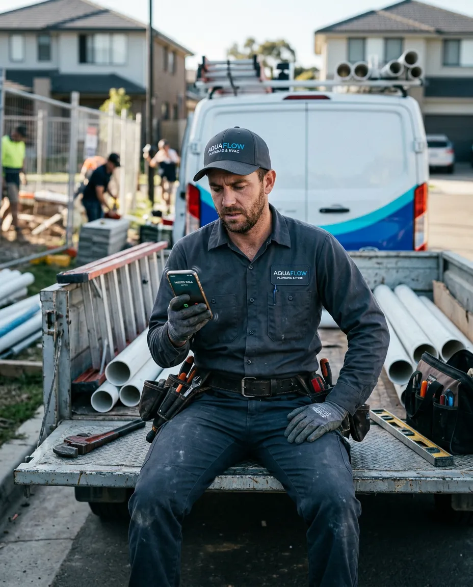 Tradesperson on an active job site unable to answer an incoming customer phone call