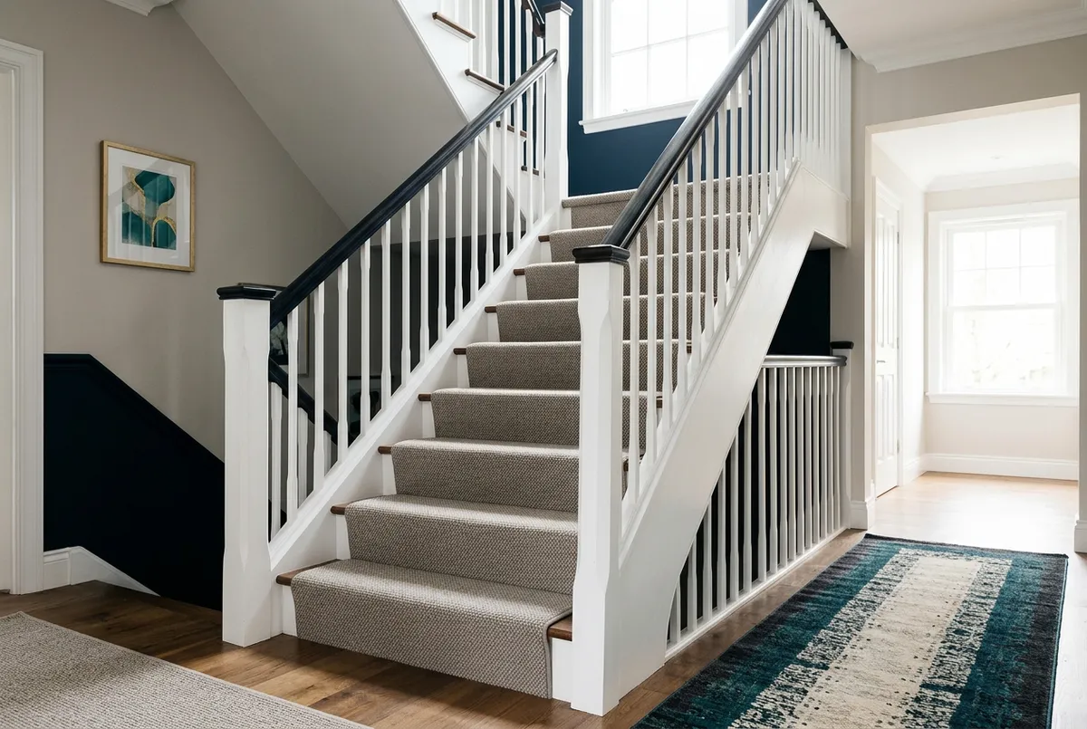 Carpeted staircase stairs edges and risers deep steam cleaned