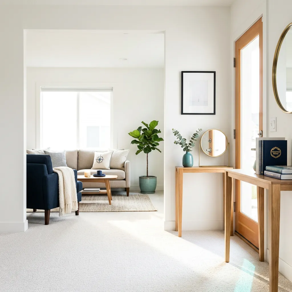 Bright, sunlit home entrance and spotless living area reflecting attentive carpet care
