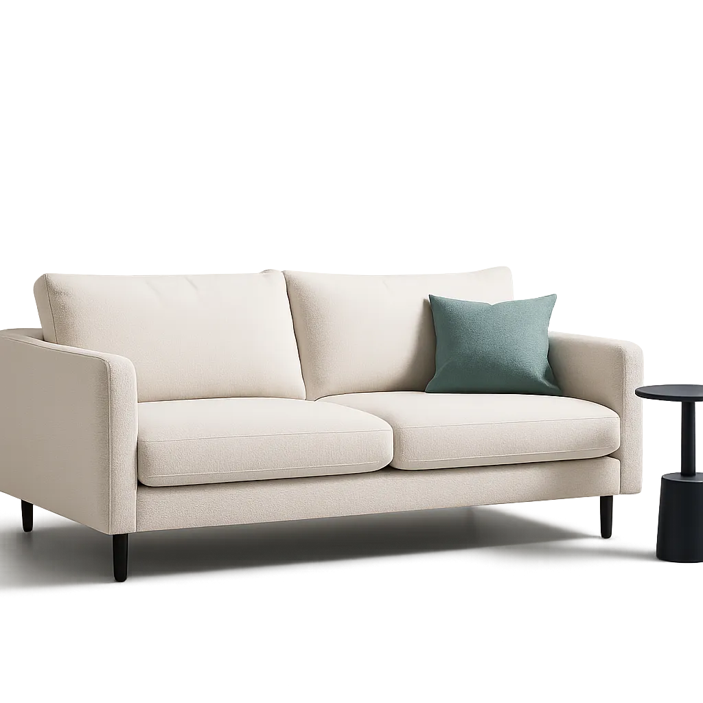 Bright, natural sunlit Denver living room featuring an immaculate clean fabric sofa