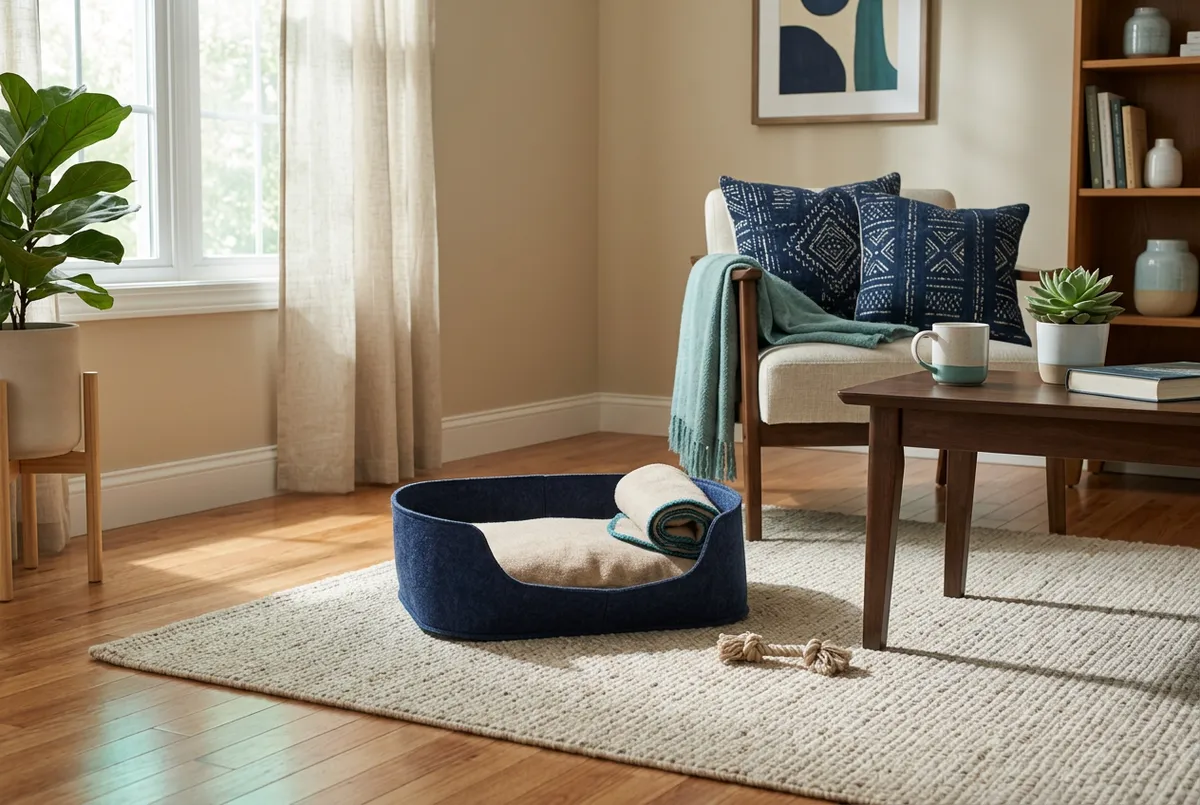 Pet stain and odor treatment application on home rug