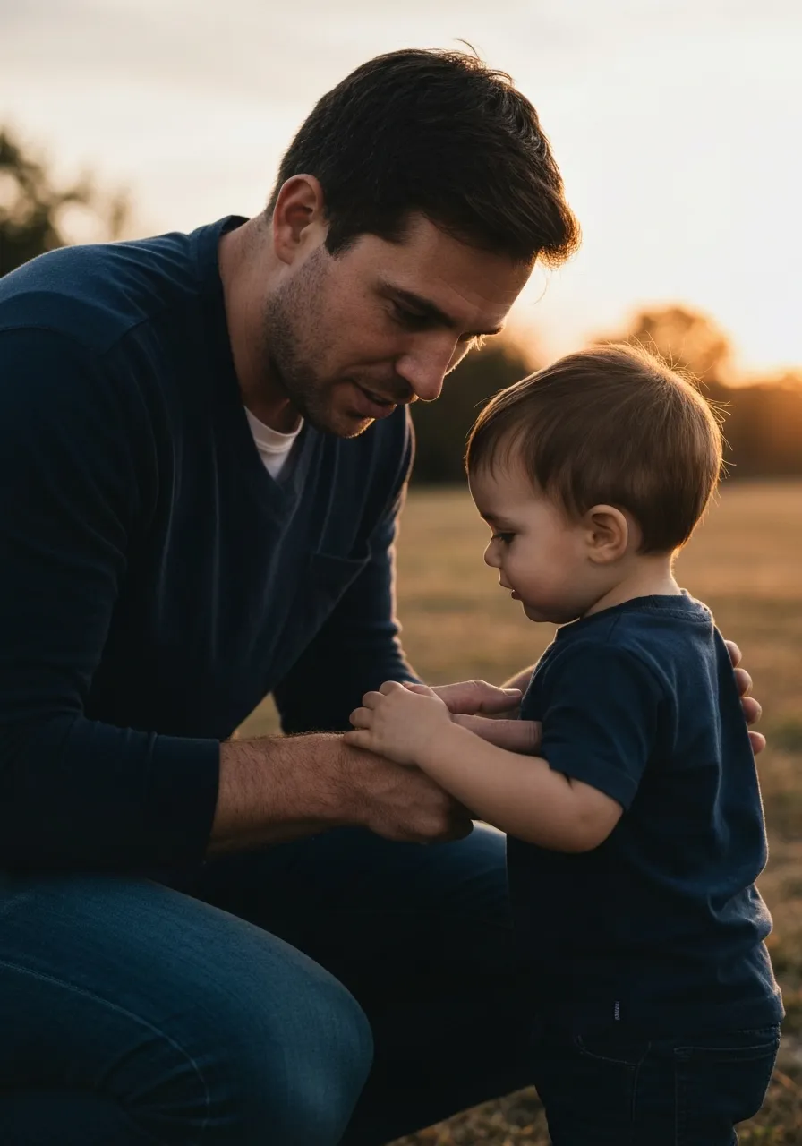 Natural sunlight photography emphasizing calm fatherly leadership