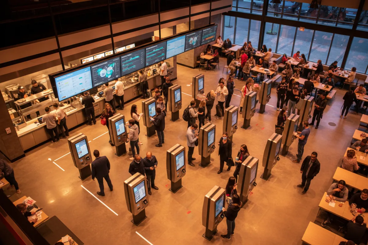 Een sfeervolle restaurantkeuken met manager en personeel, avondlicht, empathisch en realistisch.