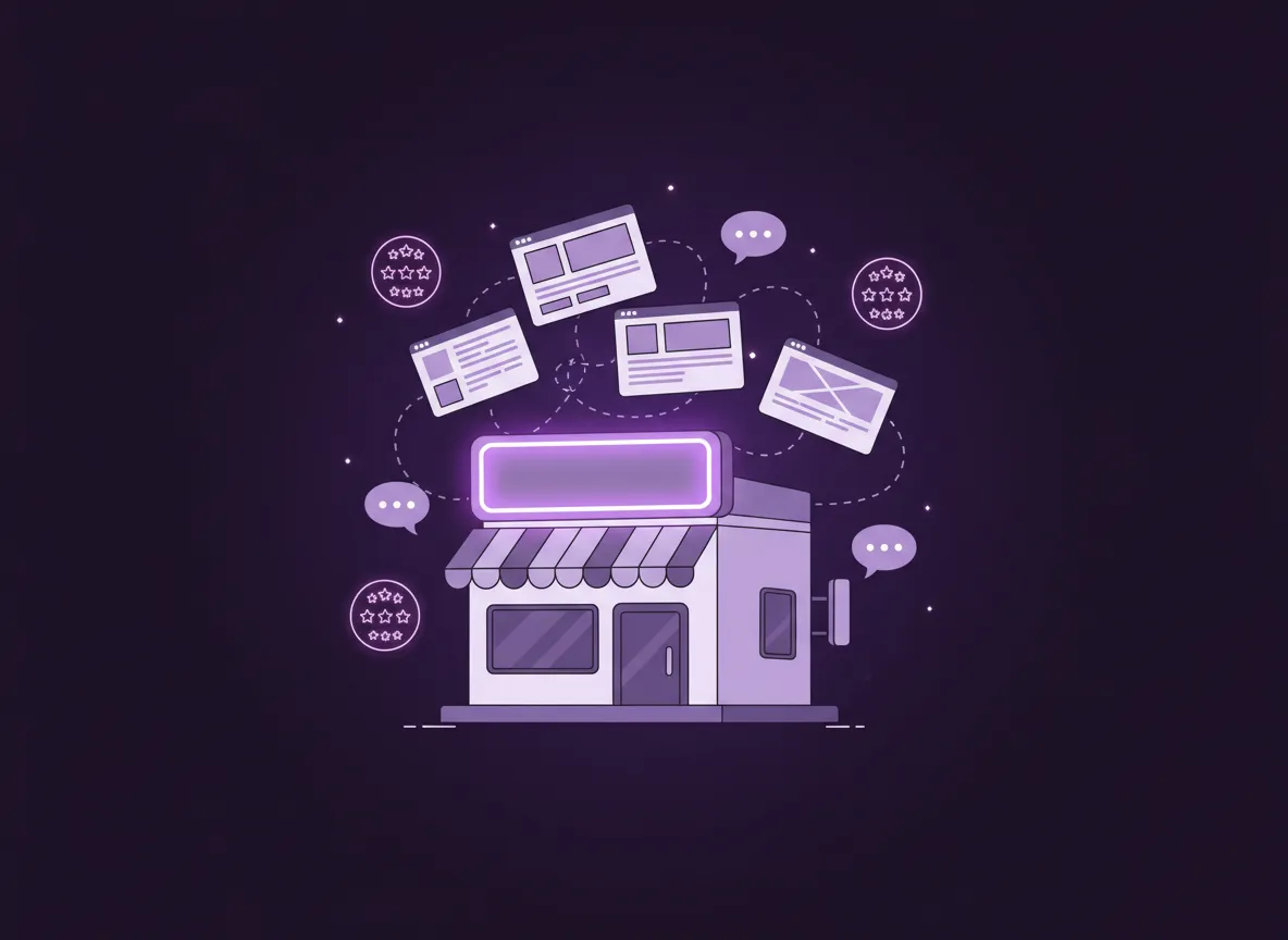 Illustration einer kleinen Firma, die mit digitalen Marketing-Tools arbeitet