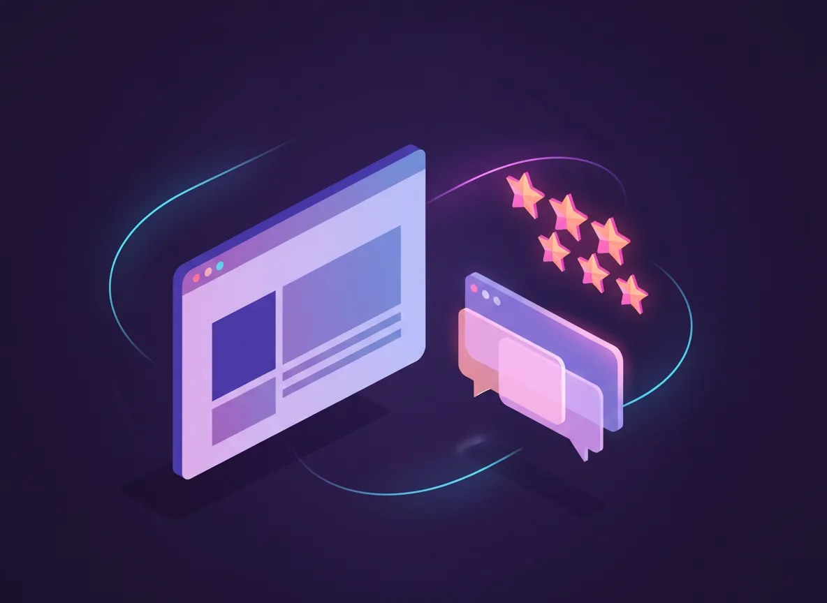 Illustration eines Chat-Widgets und von Sterne-Bewertungen