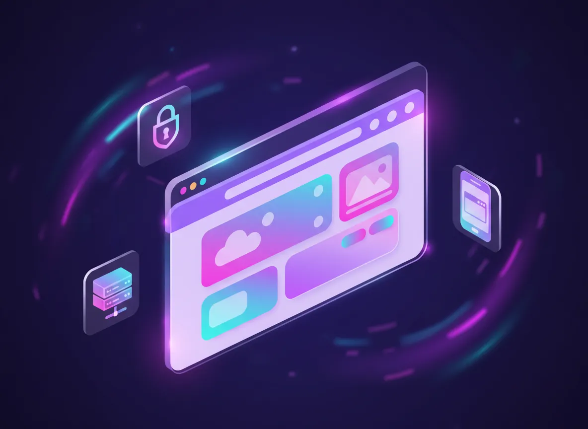 Illustration einer stilisierten Website mit leuchtenden Elementen