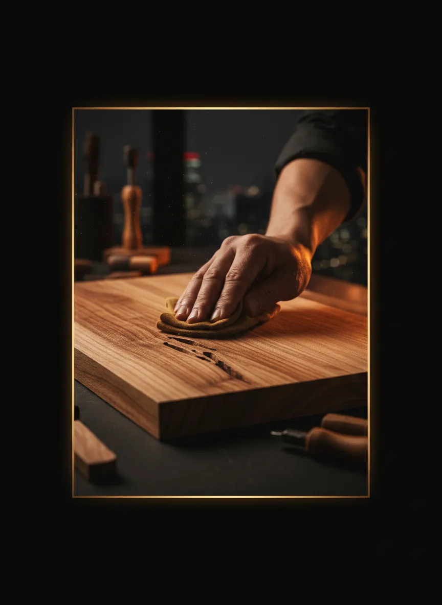 Artesano trabajando madera Teca premium