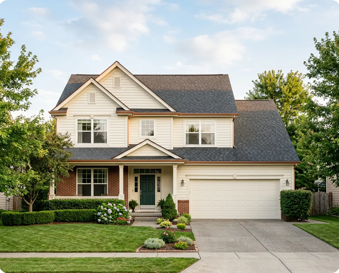 Attractive American suburban home with clean architectural asphalt shingle roof