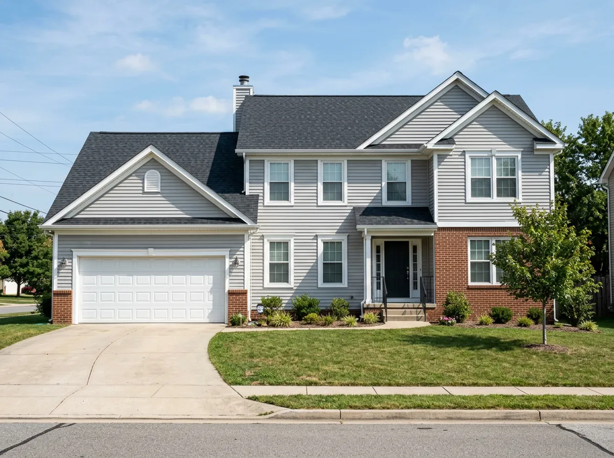 After roof replacement: the same suburban home with a clean, new asphalt-shingle roof