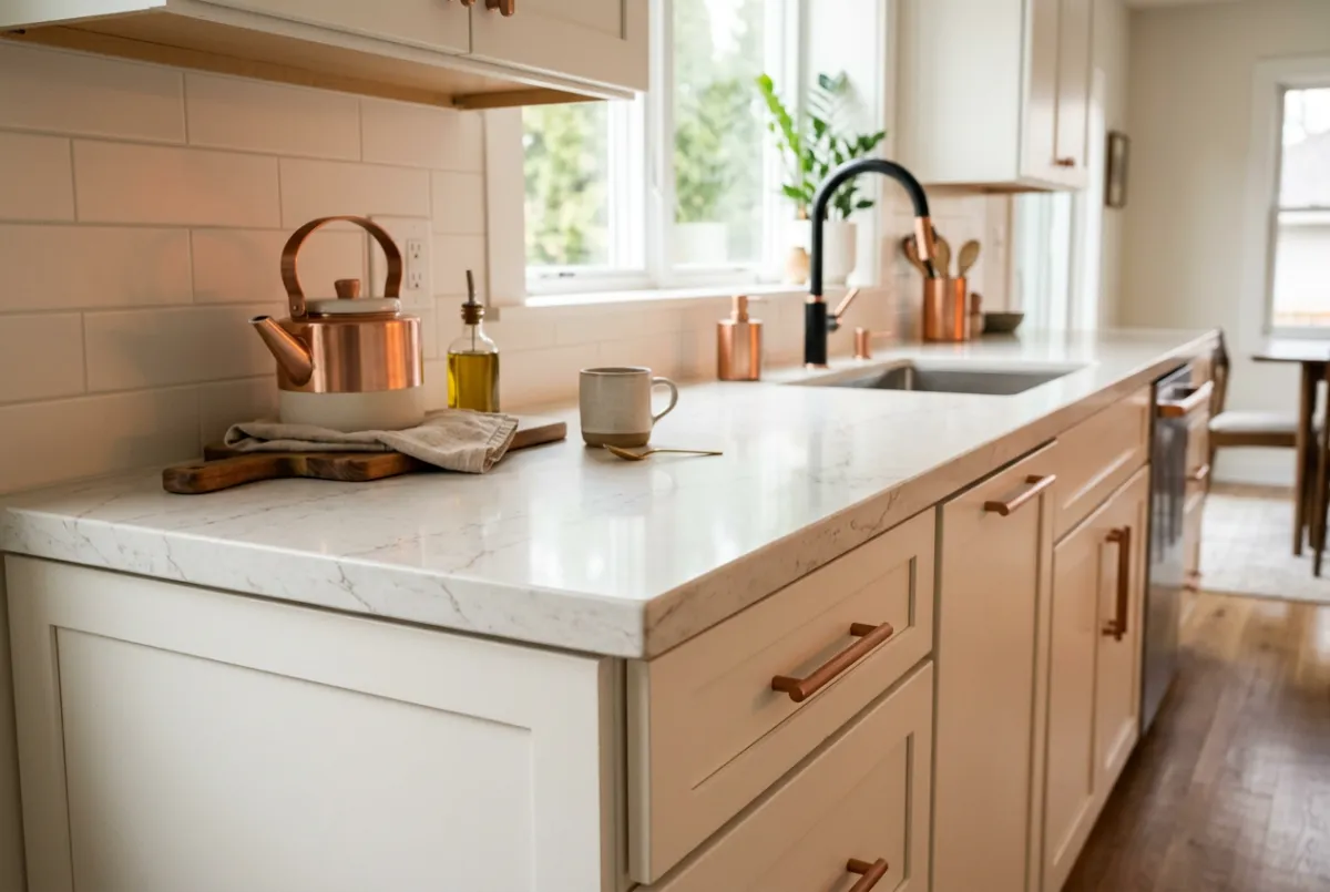 Custom quartz countertop installation in a contemporary kitchen
