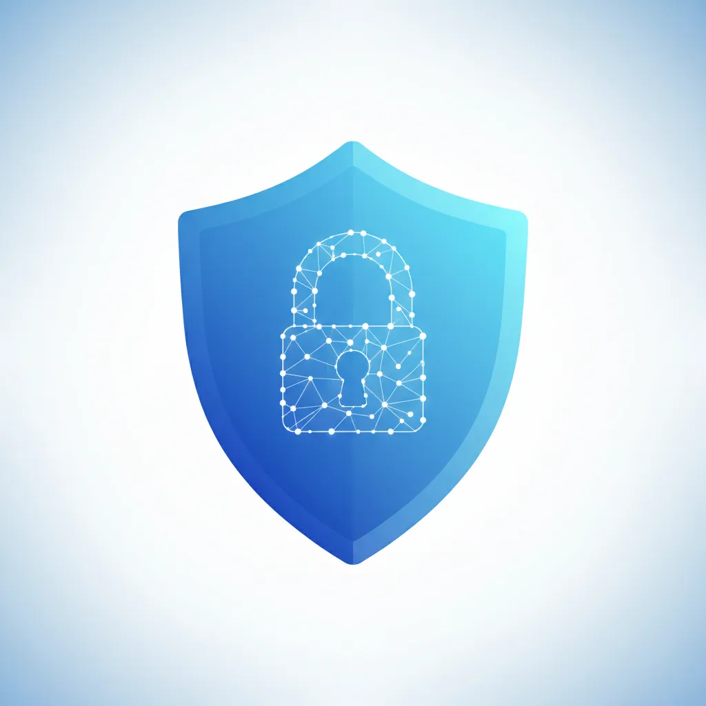 A stylized blue shield icon with a subtle digital lock overlay, set against a soft, light background. The image conveys data protection and privacy, with a modern, minimalistic design and no people present.