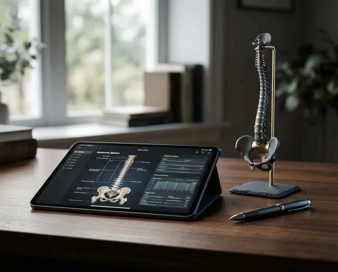 Clinical practitioner analyzing health diagnostics in a modern consultation setting