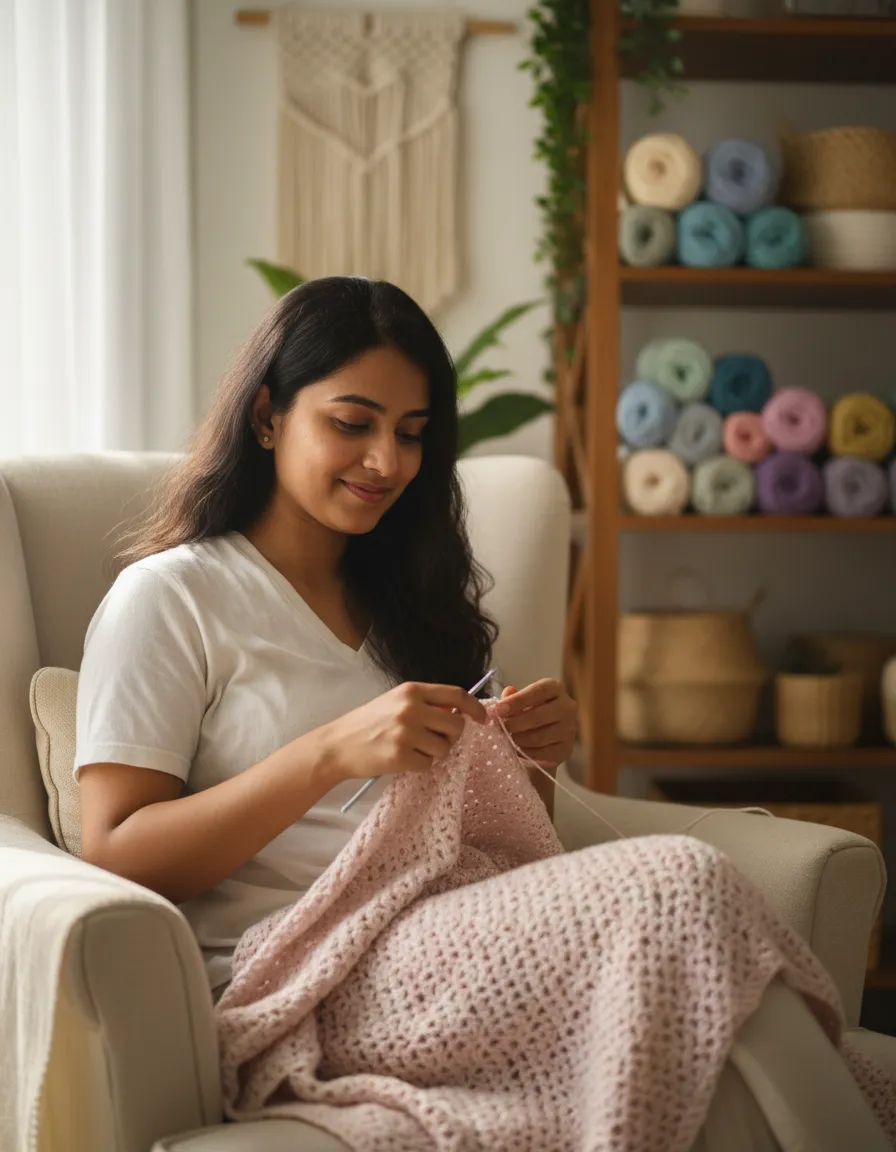 Portrait of Ushasi crocheting