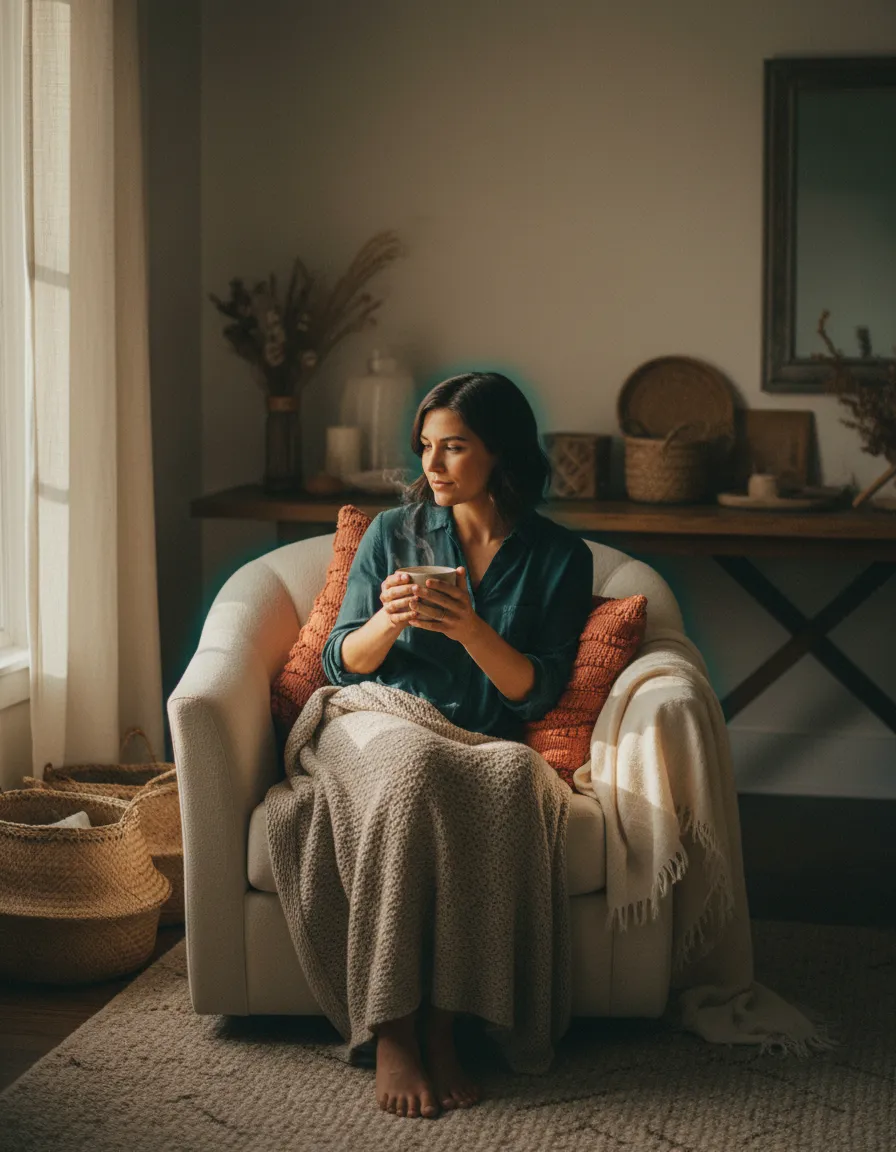 A calm, empathetic depiction of finding peace and validation amidst the struggle of gut disease.