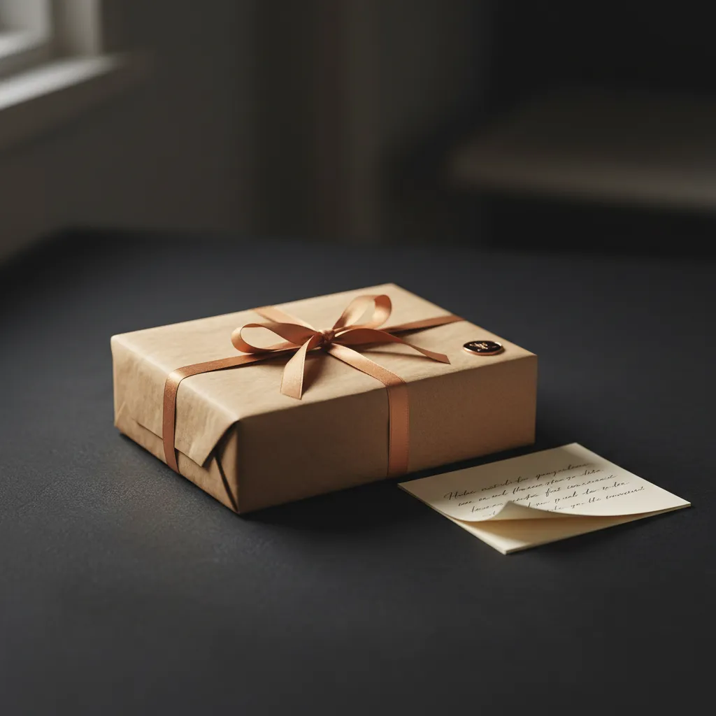 A softly lit, premium wrapped remembrance gift box
