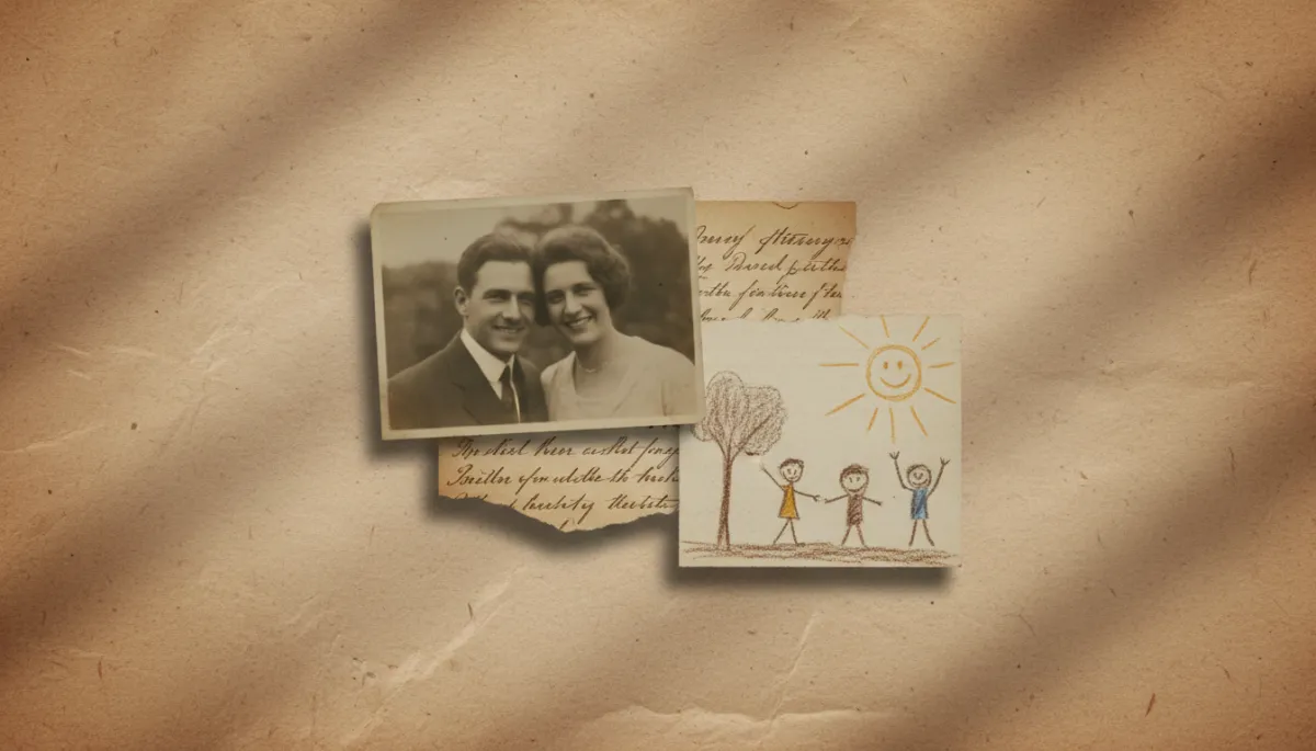 A beautiful collage of inspiration: a photograph, handwriting, and a drawing on warm parchment.
