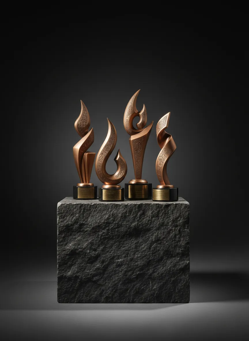 Elegant bronze awards and recognition pieces with engraved detailing