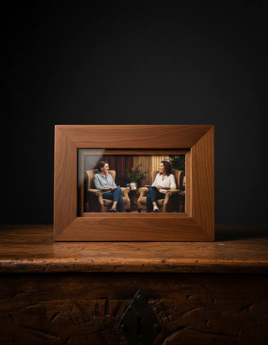 Framed image from the interview