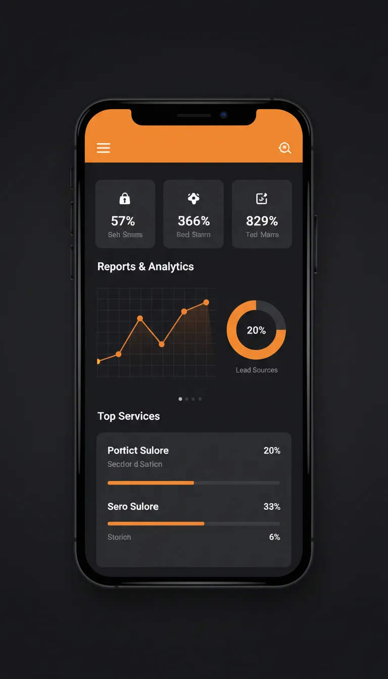 Phone mockup showing Reports & Analytics tool
