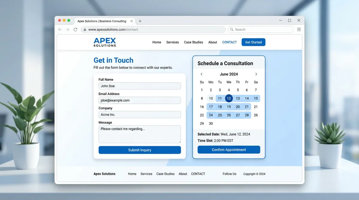 Interactive booking interface and lead capture form preview