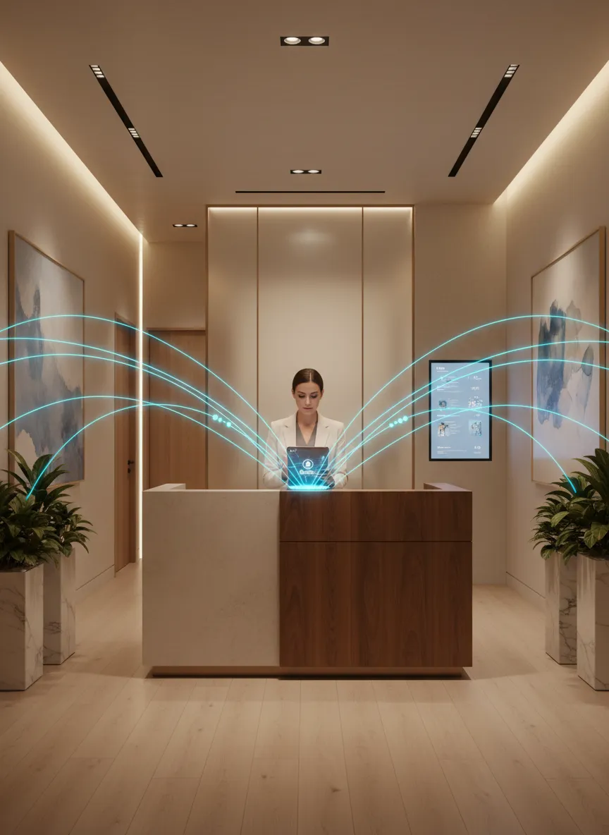 A med spa clinic reception utilizing automated digital tools
