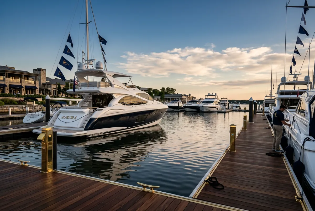 Marina facility with luxury yacht charters and boat rental slip docks