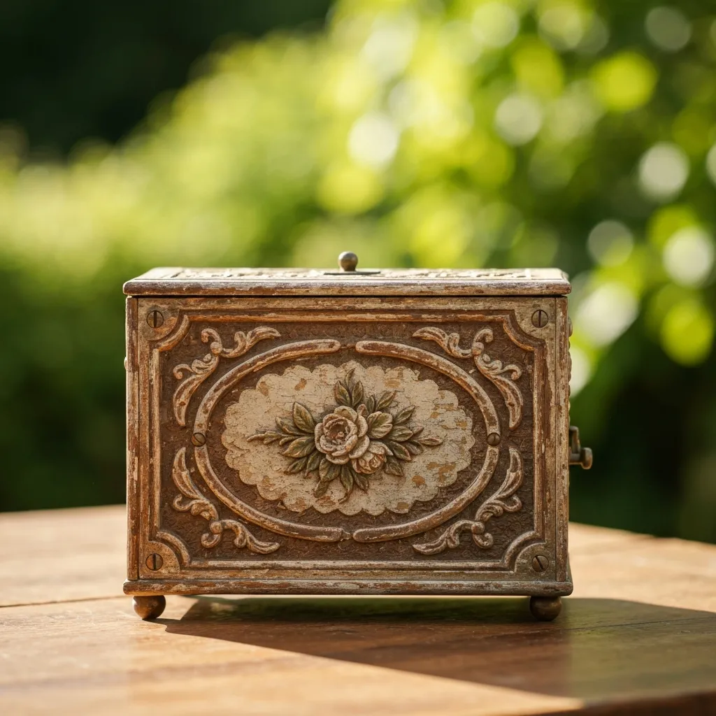 Vintage home styling flat lay with antique decor items