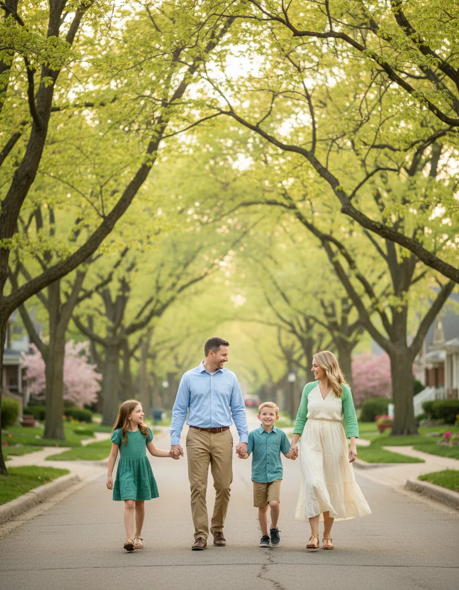Warm family enjoying an Illinois community setting