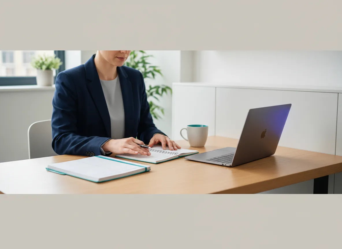 A professional organizing their workspace, representing attention and organization challenges