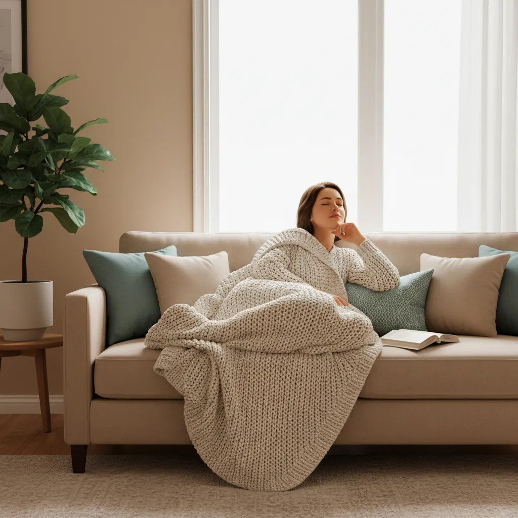 A gentle, soft-lit scene of someone looking relaxed by a window