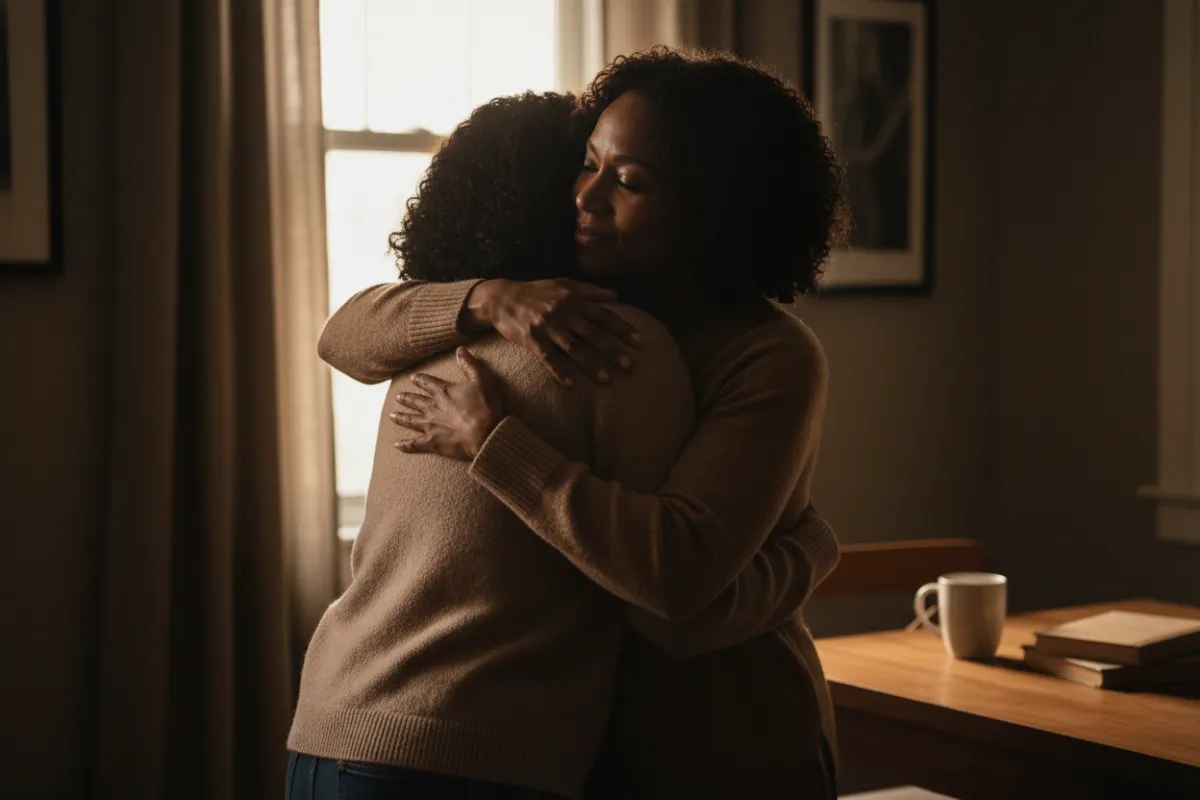 Clinician and client in a calm conversation during trauma-informed mental health session