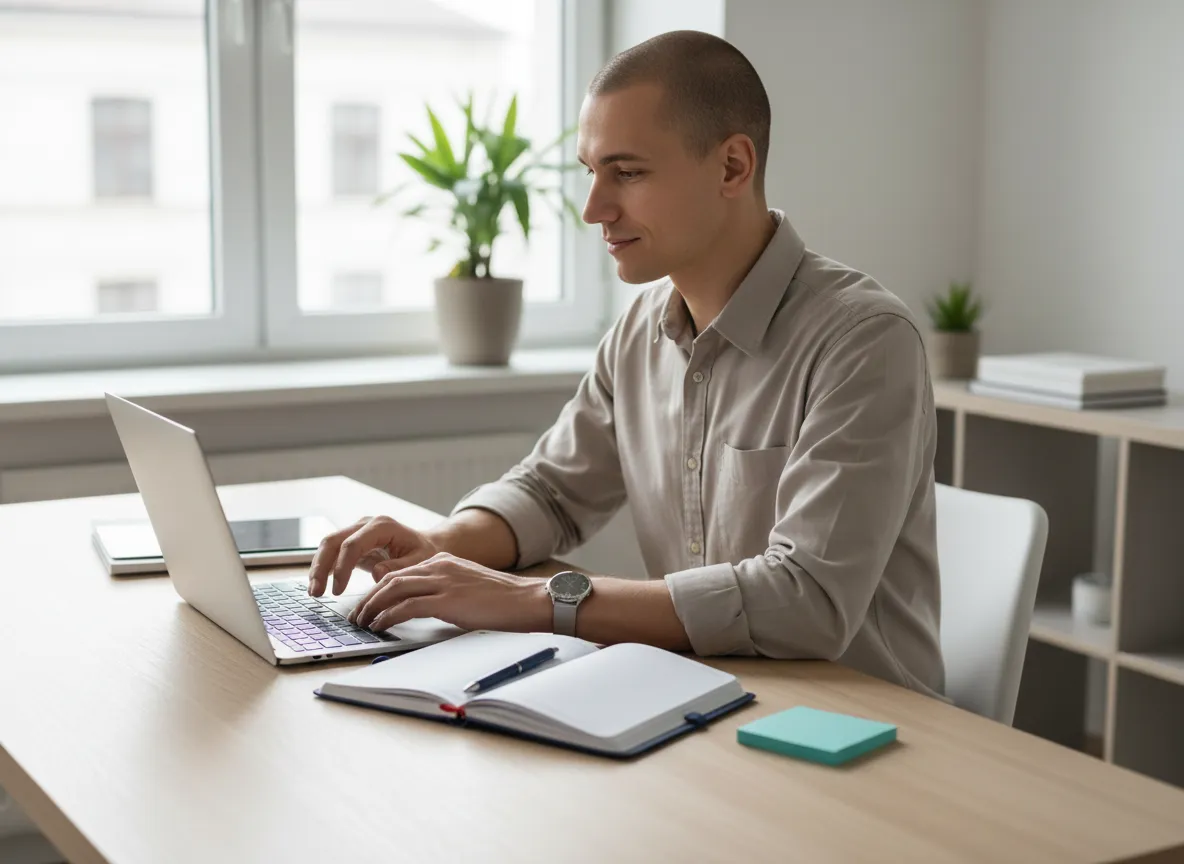 Adult managing daily work tasks effectively
