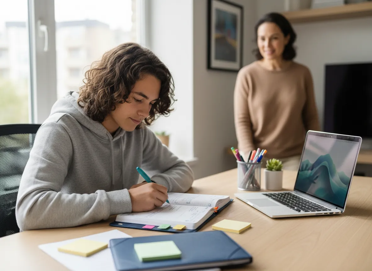 Teenager studying with organizational support