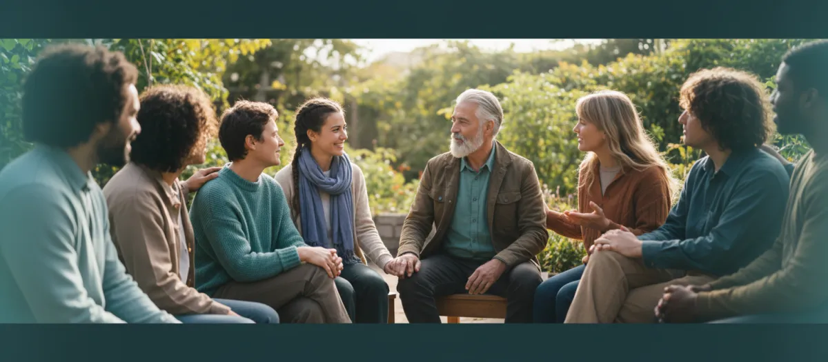 Group of diverse people in a support circle