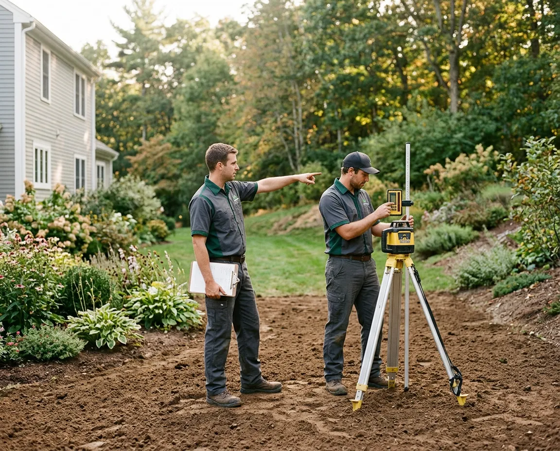 NDL landscape drainage site assessment and laser grading evaluation on residential property