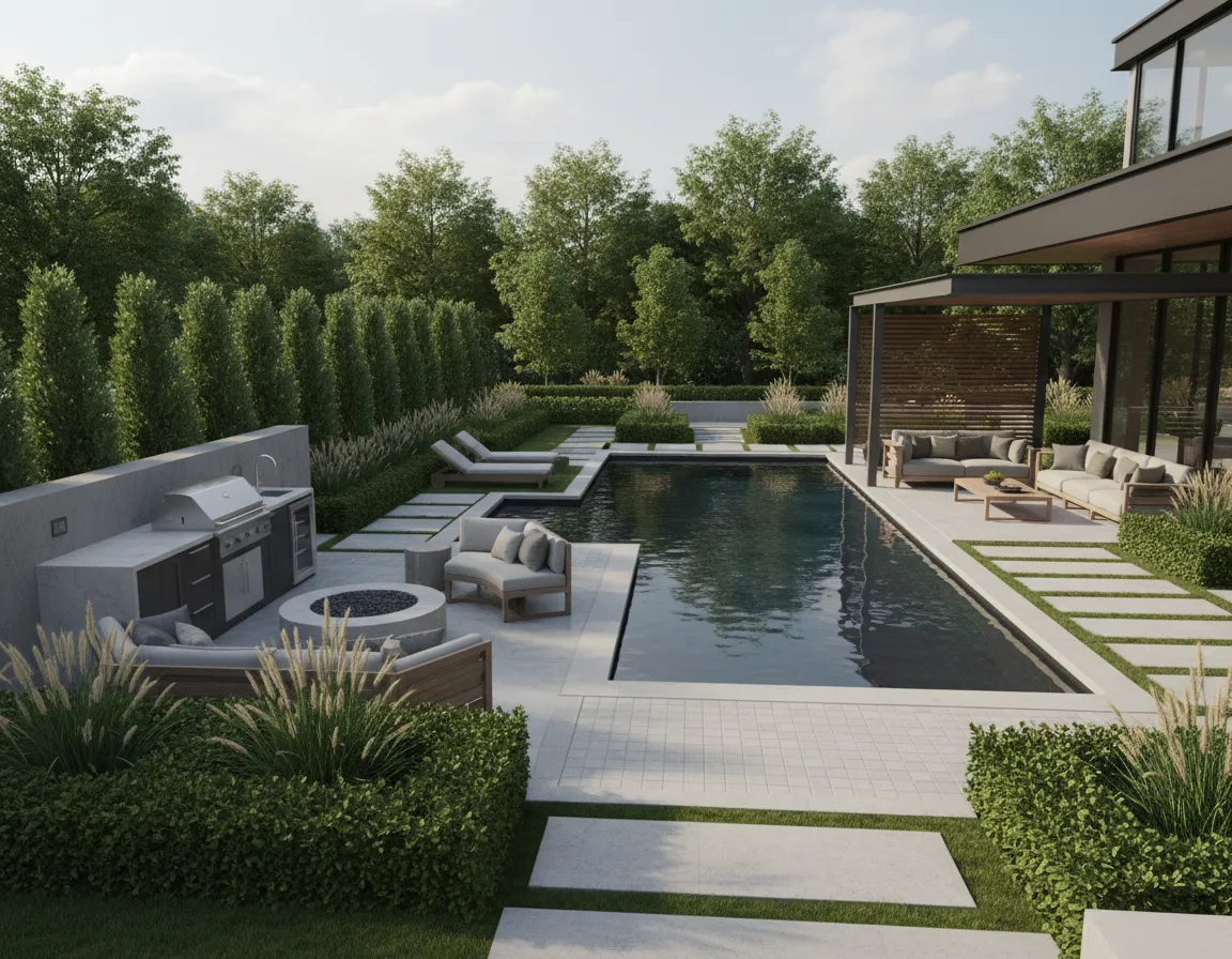 3D landscape design fly-through model for luxury NJ backyard