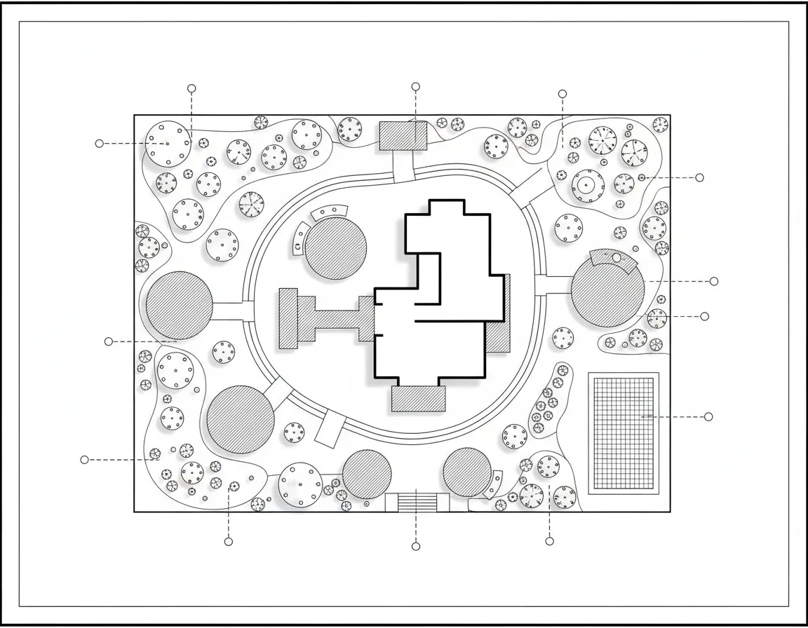 Detailed 2D CAD landscape design plans for outdoor renovation