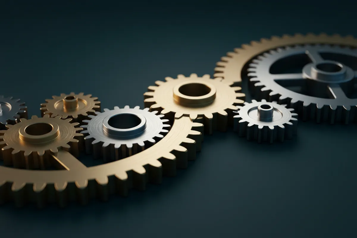 Interlocking gears, representing hypnosis business tools working together