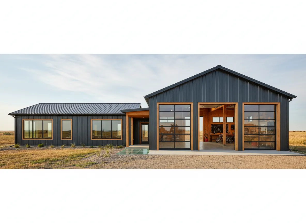 Barndominium featuring a large integrated workshop space