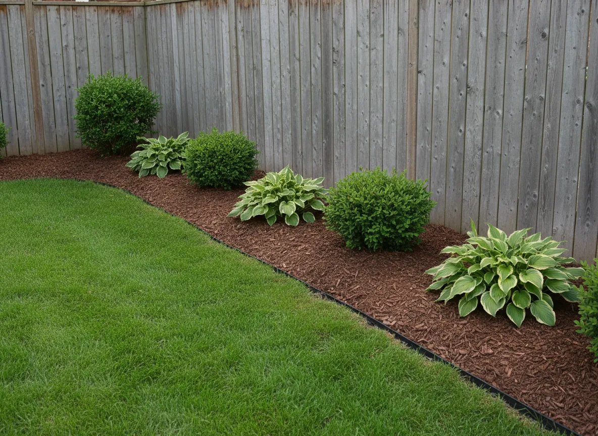 Side yard mulch bed with edging in Etobicoke