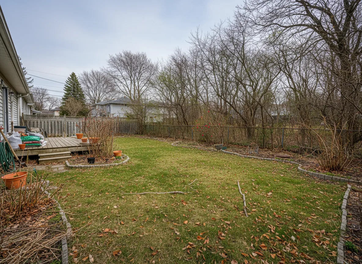 Before yard cleanup - overgrown and messy yard in the GTA