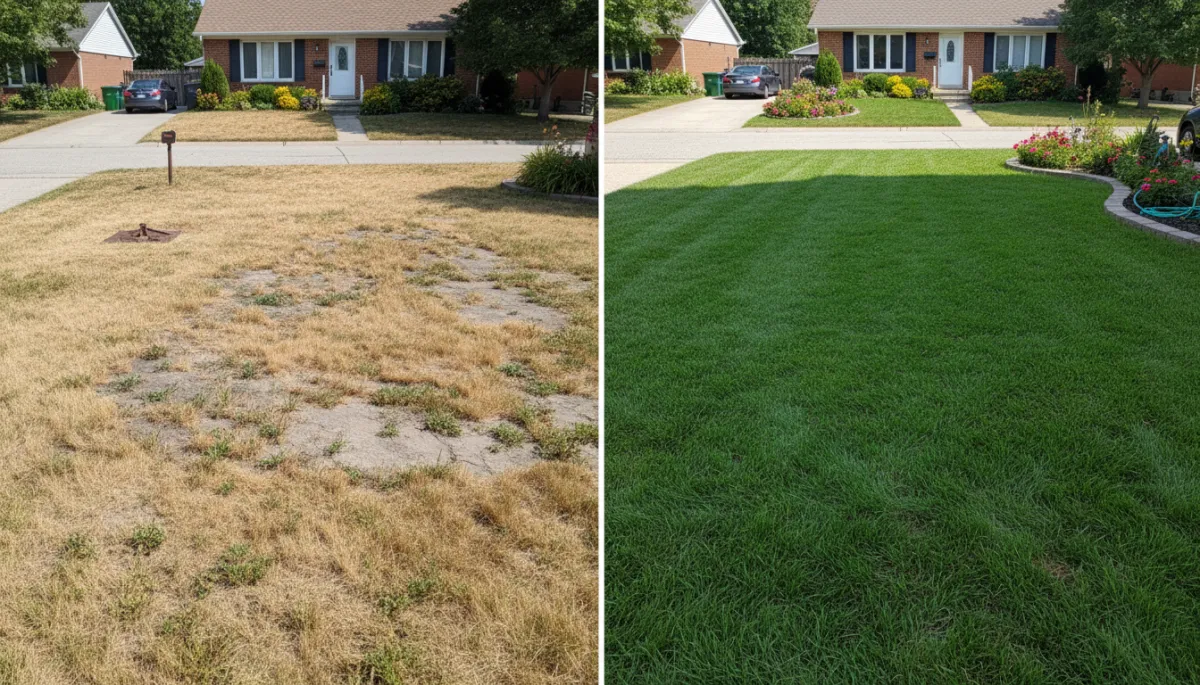 Before and after sod installation comparison