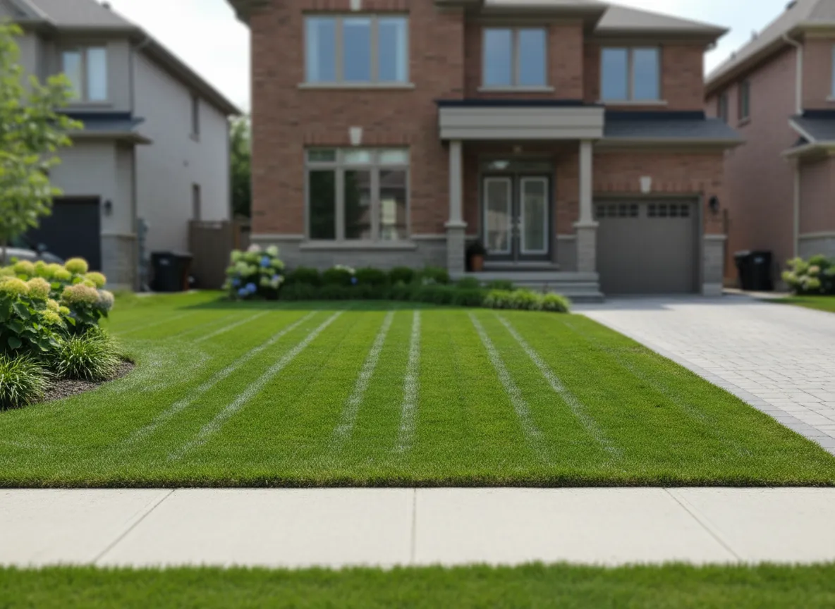 Freshly cut green lawn in the GTA with professional lawn care service