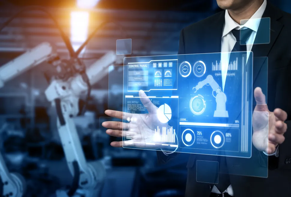 Person using holographic AI interface