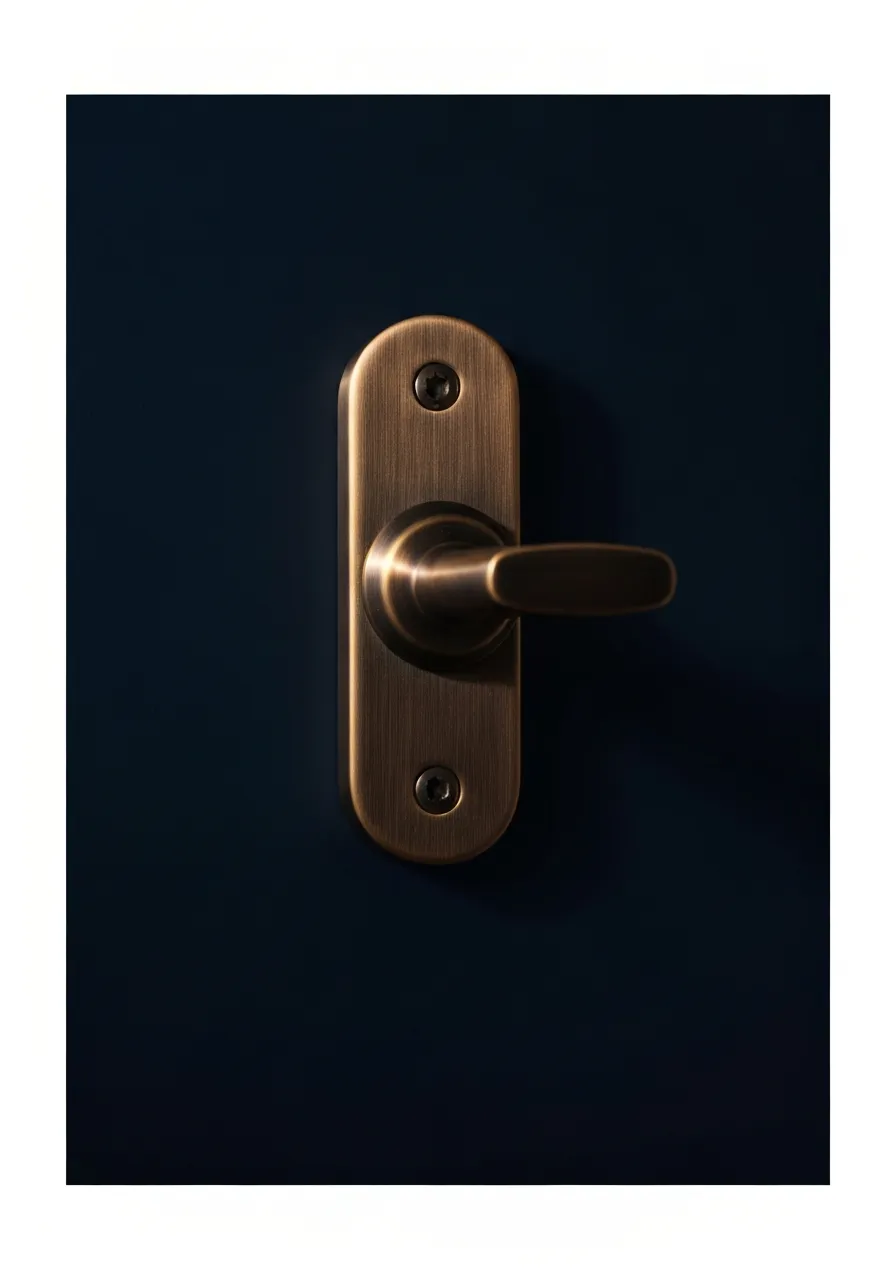 High-contrast macro photo of premium window hardware with bronze accents