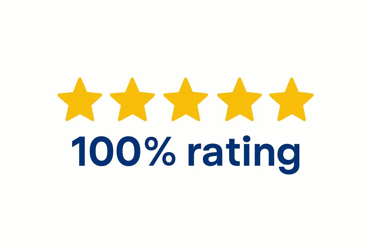 5-star, 100% rating badge