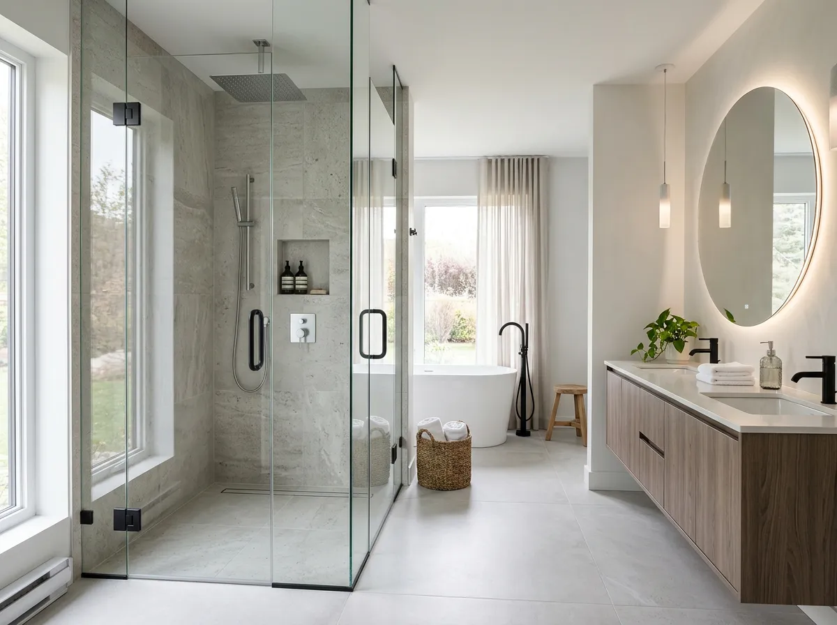 Photo of a spa-inspired bathroom with a freestanding tub.