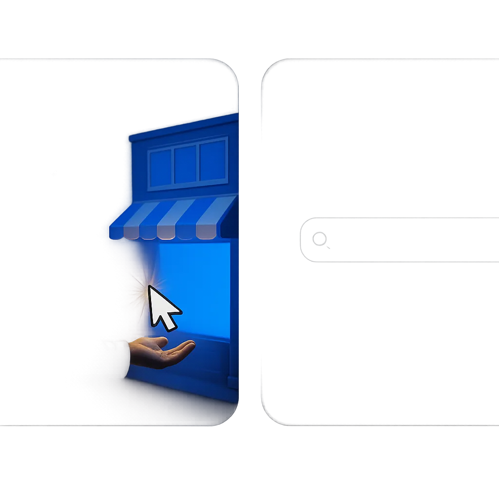 Composite infographic showing search bar fading into darkness alongside competitor capturing prospective buyers