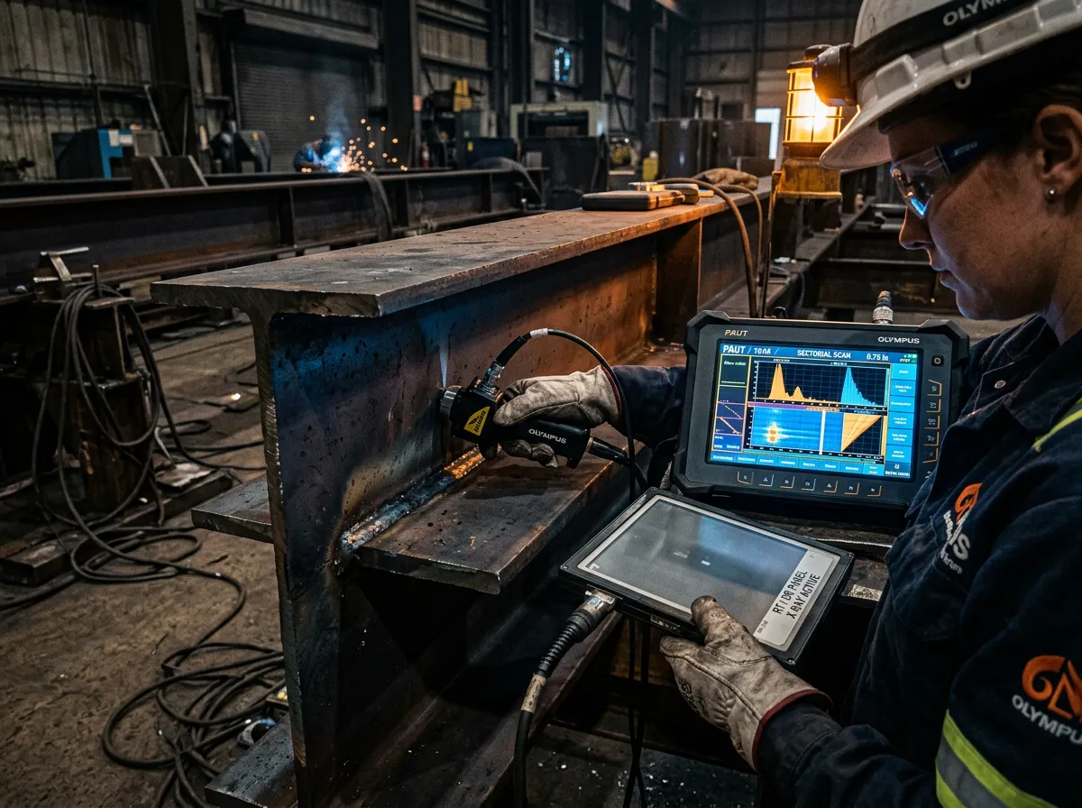 Advanced non-destructive radiographic testing and phased array ultrasonic evaluation on structural steel weld
