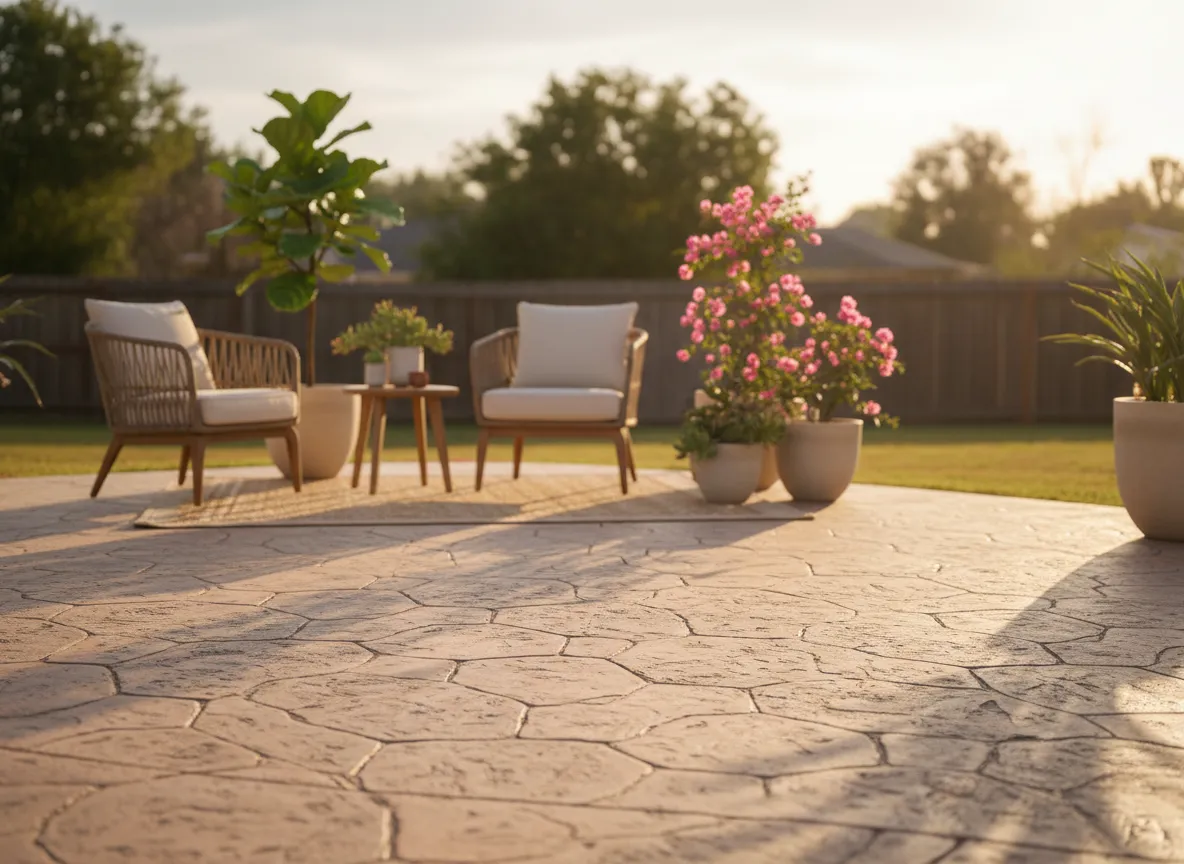 Stamped concrete patio with outdoor seating